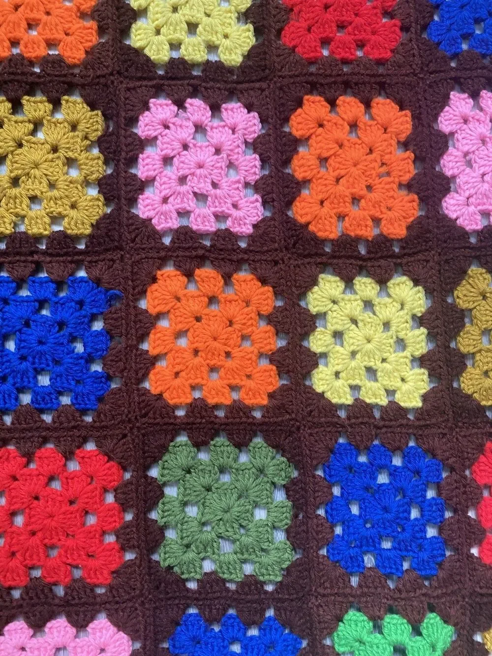 Handmade Crochet Granny Square Afghan Throw Blanket Brown Multicolor grannycore